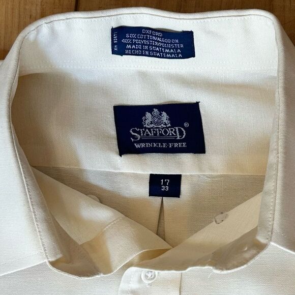 Stafford Wrinkle Free Mens Button Down Shirt Soft Yellow Size 17 / 33 - Picture 9 of 11
